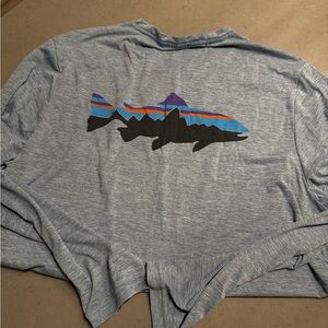 Patagonia Blue Long Sleeve Tee with Graphic Design